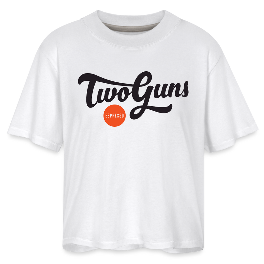 Women's Boxy Tee with Two Guns Logo - white