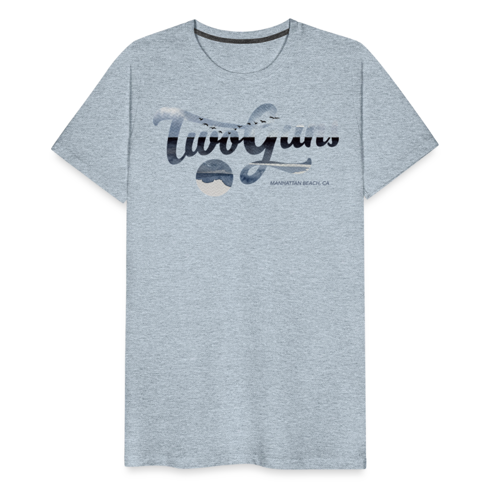 Carrie Dietz Brown Manhattan Beach Print Unisex Tee - heather ice blue