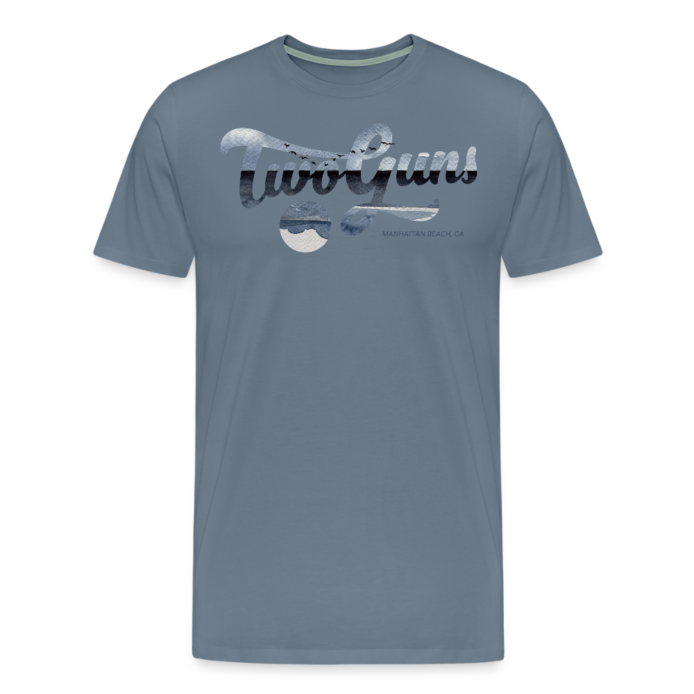 Carrie Dietz Brown Manhattan Beach Print Unisex Tee - steel blue