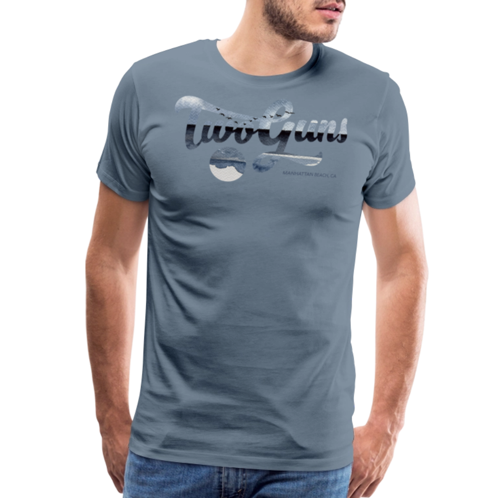 Carrie Dietz Brown Manhattan Beach Print Unisex Tee - steel blue