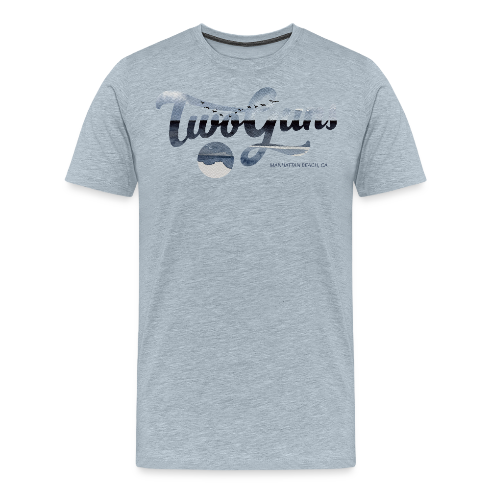 Carrie Dietz Brown Manhattan Beach Print Unisex Tee - heather ice blue