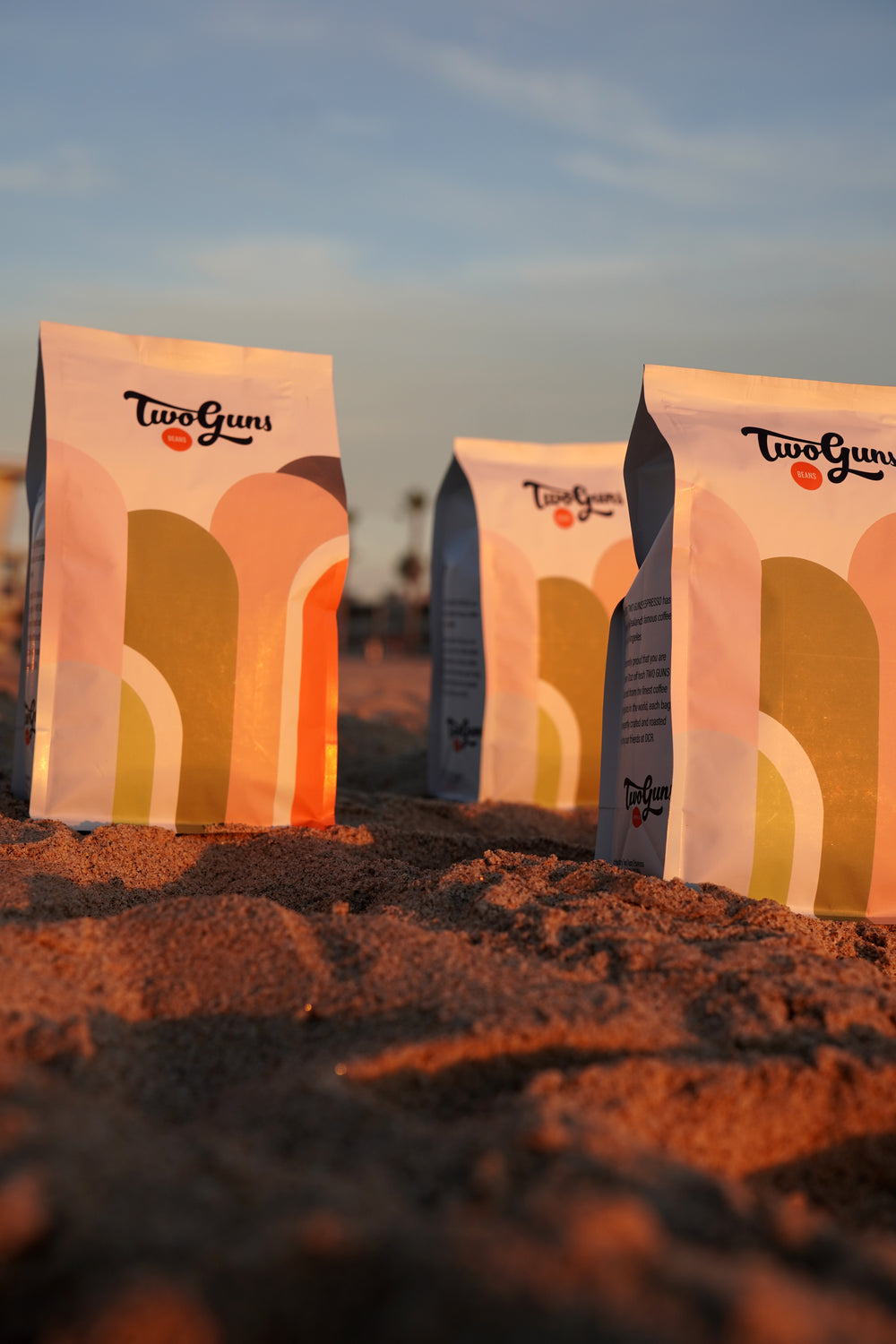 COFFEE BAGS ON A BEACH