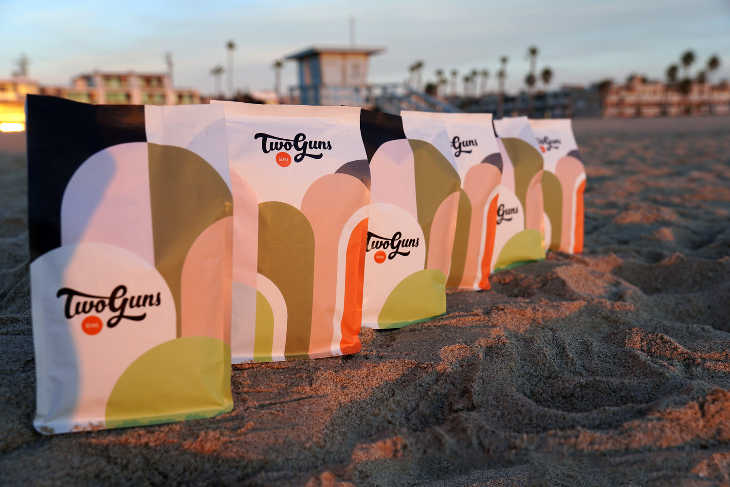 COFFEE BAGS ON A BEACH