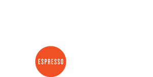 Two Guns Espresso logo, white Two Guns with Orange circle with white espresso 
