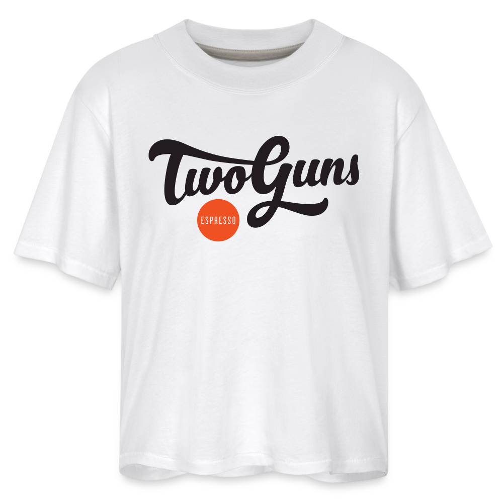 Women's Boxy Tee with Two Guns Logo - white